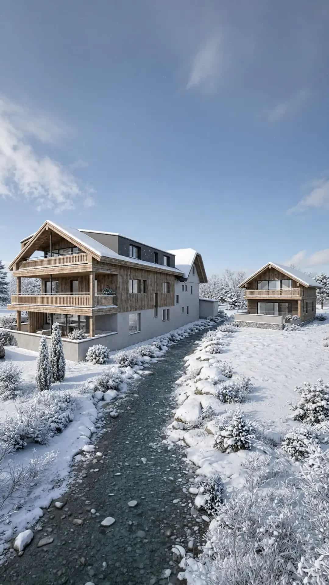 Eisl Appartements – Das Mühlrad im Winter (Visualisierung nach Modernisierung)