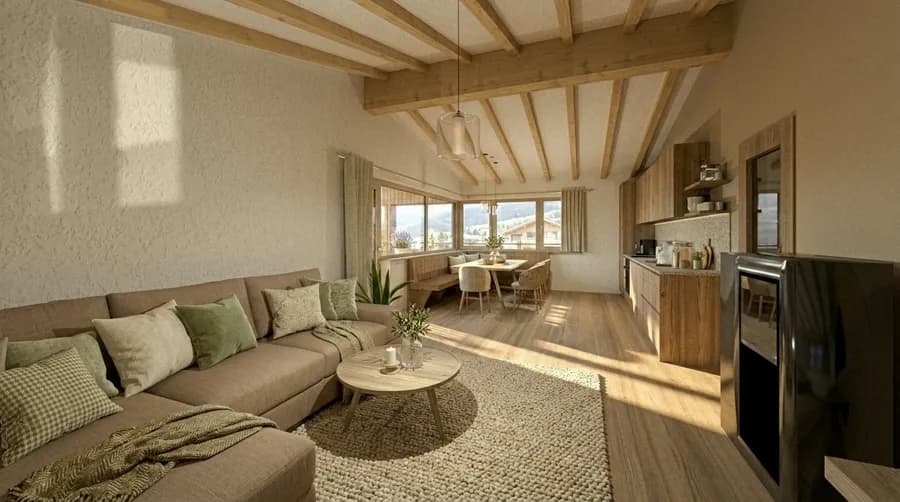 Großzügiger Wohn- und Essbereich im Mühlrad Penthouse in Ramsau am Dachstein