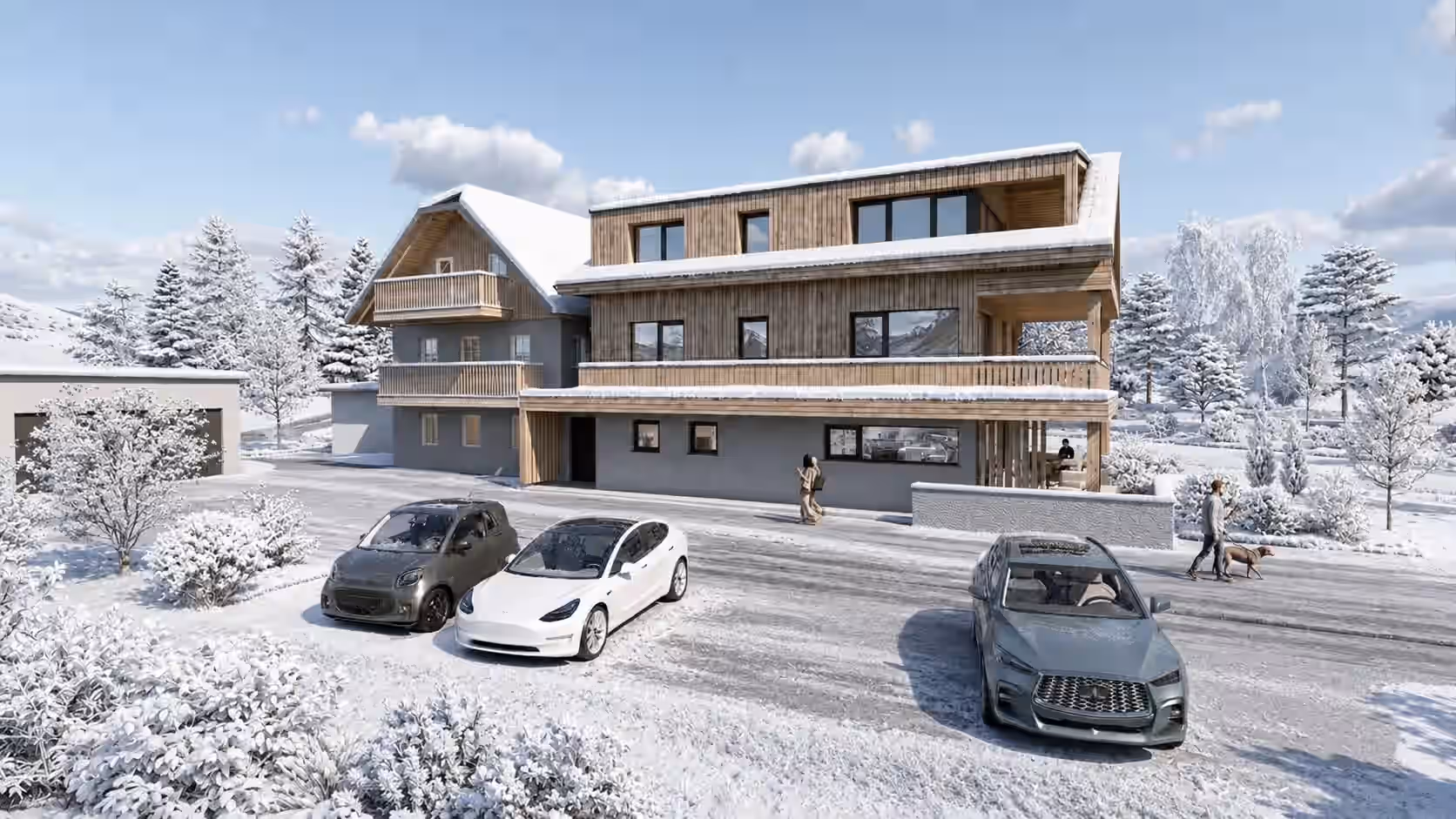 Eisl Appartements – Das Mühlrad im Winter (Visualisierung nach Modernisierung)