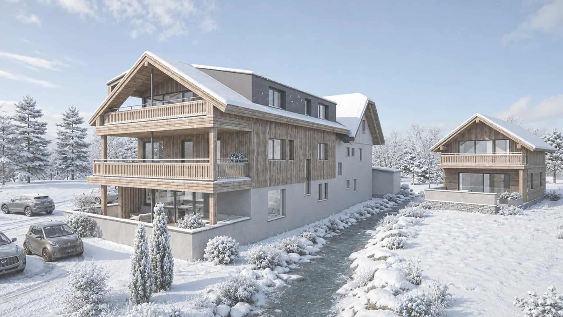 Eisl Appartements – Das Mühlrad v zimě (vizualizace po modernizaci)